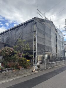大垣市 外壁塗装 足場組立後 メッシュシート